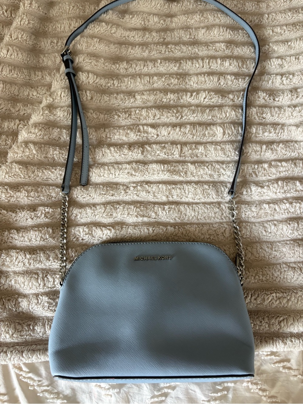 Michael Kors Powder Blue Leather Crossbody with Chain Strap